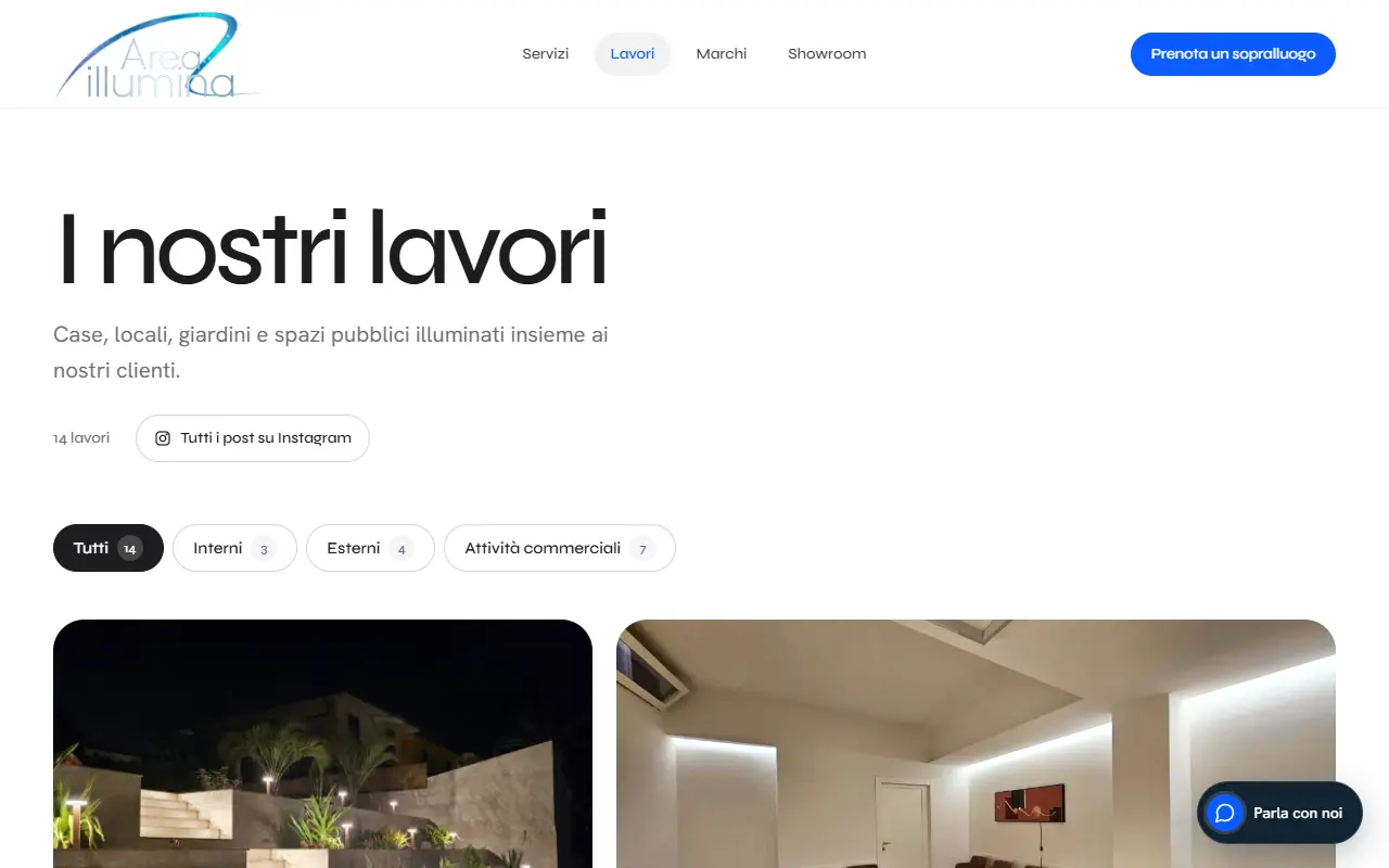 Pagina lavori del sito Area Illumina